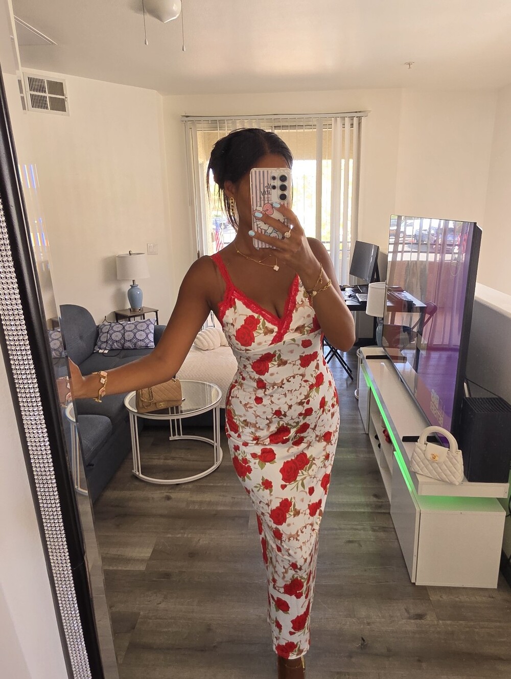 Floral Red and White Slip Midi Dress - Women - Picture 8 of 17